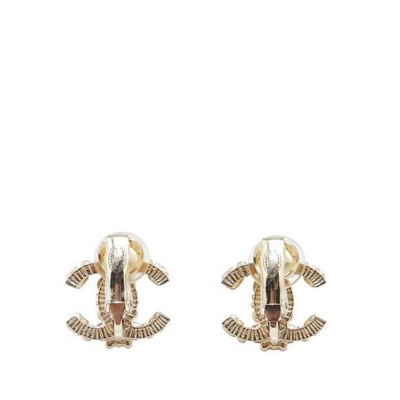 CHANEL Coco Mark Color Stone Earrings Gold Plated